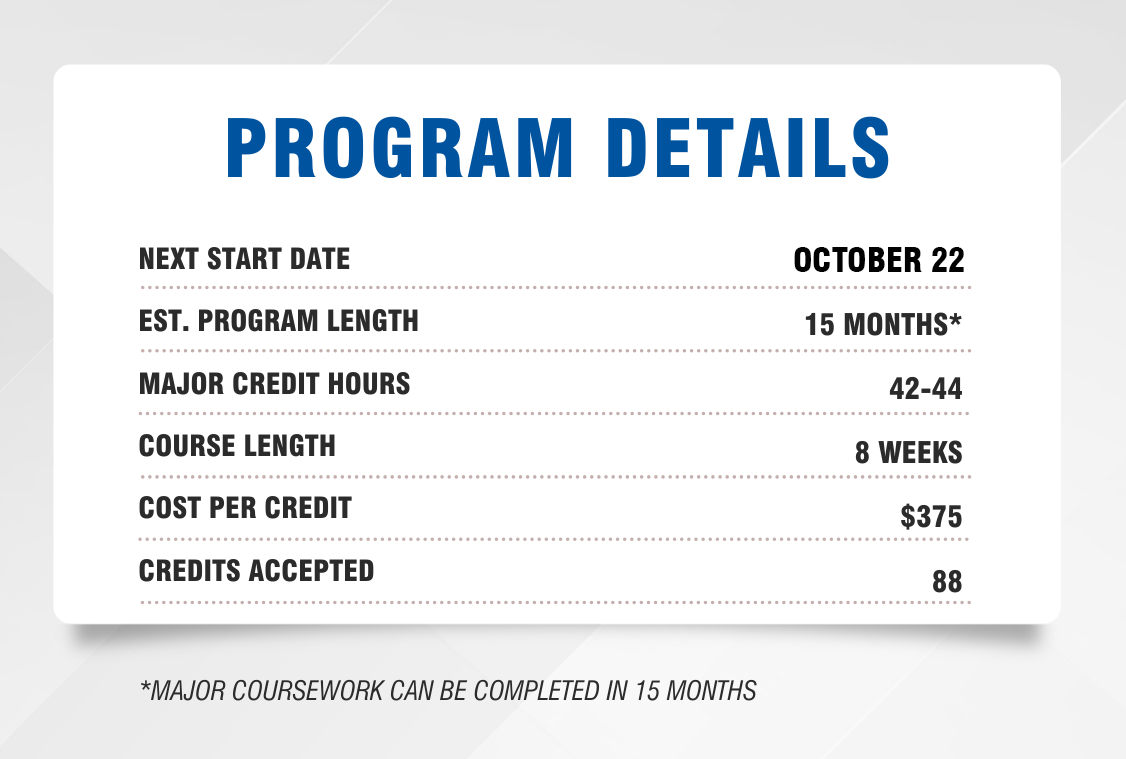 Program Details. Next start date is October 22. 