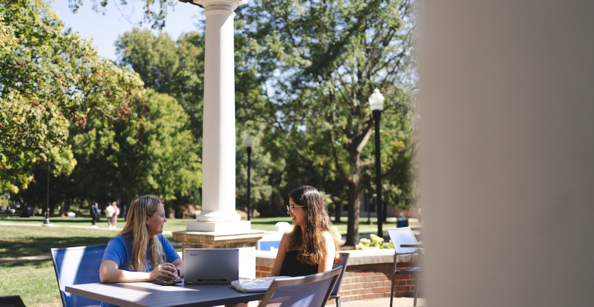 Students studying on the Baxter Patio