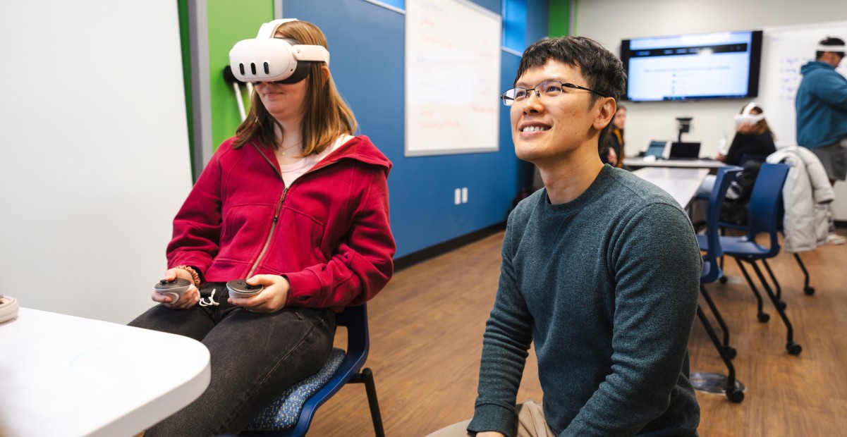 Students participating in virtual reality in classroom