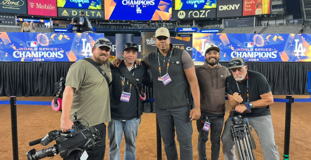 Chase Norman ’17 with his video team at the World Series