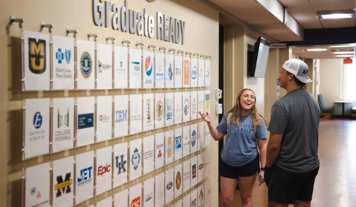 Students looking at Graduate READY wall