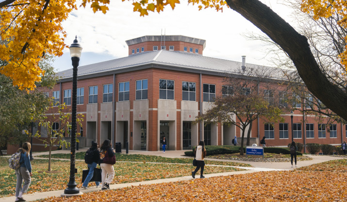 Students walking across campus