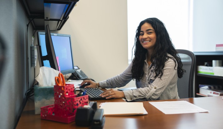 College student working at computer