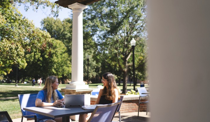 Students studying on the Baxter Patio